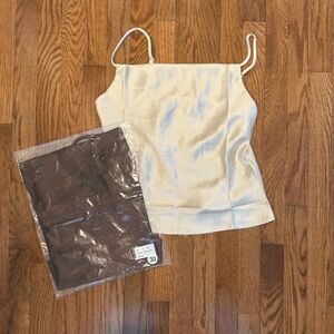 2 Satin Camisole Tops - Cream and Chocolate Brown